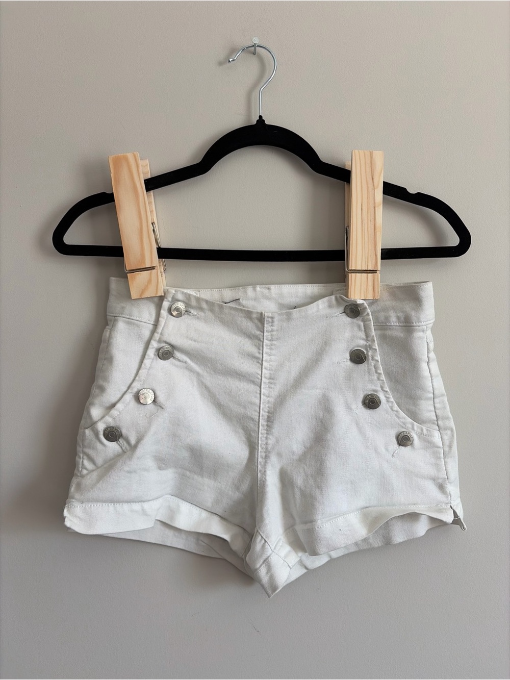 Blue Spice White High-Waist Button Sailor Jean Shorts